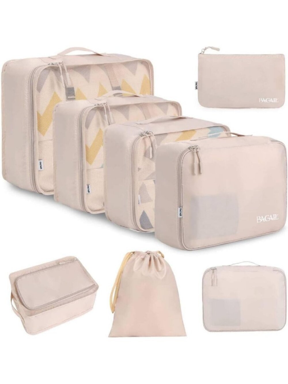 8 Packing Cubes Set for Travel - Luggage Organizers & Accessories - Cream Color